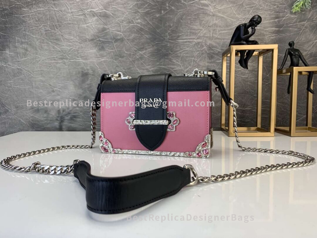 Prada Pink Leather Shoulder Bag With Diamond Effect SHW 018